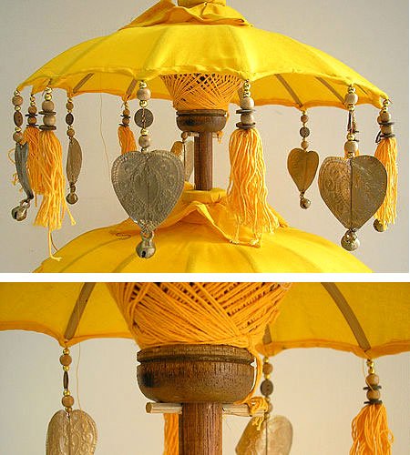 Amazon.co.jp: バリ島の儀式用3段傘 ゴールド黄色 室内用[H.106cm